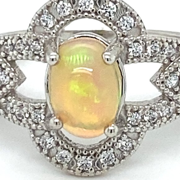Precious Opal 1.40ct Platinum Finish Silver Ring - Picture 7 of 7